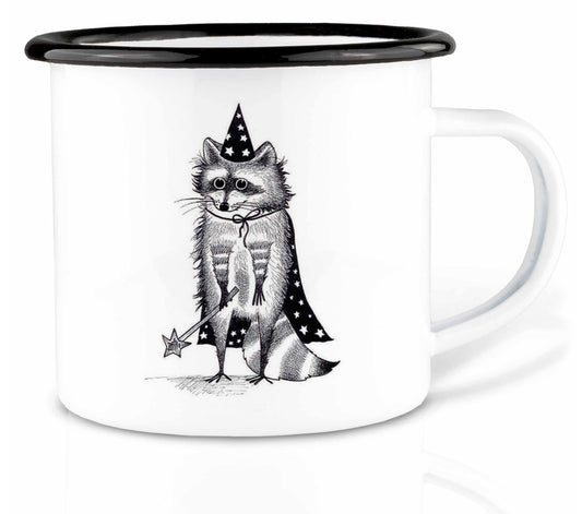 Emailletasse - Waschbär-Magier