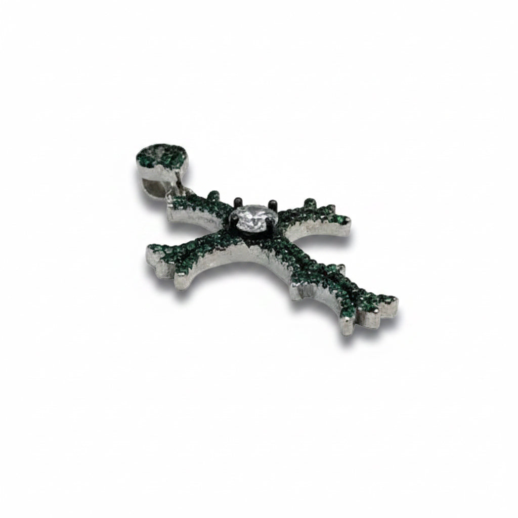 Emerald Green Quartz Cross with White Topaz | Solid 925 Sterling Silver Necklace