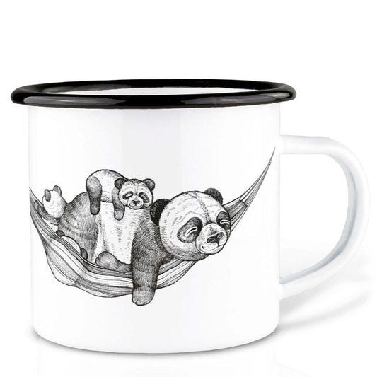 Robust and Light Enamel cup - Mother Panda taking a break with her cubs