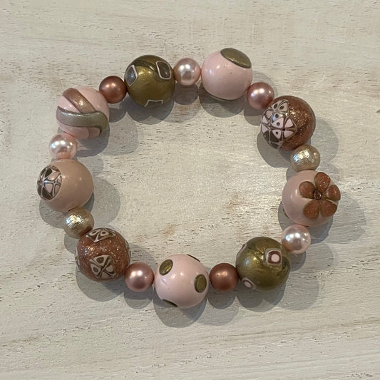 Rose Gold Empress Bracelet by Stephanie Fraselle – Handmade Beaded Polymer Clay Bracelet with Swarovski Accents