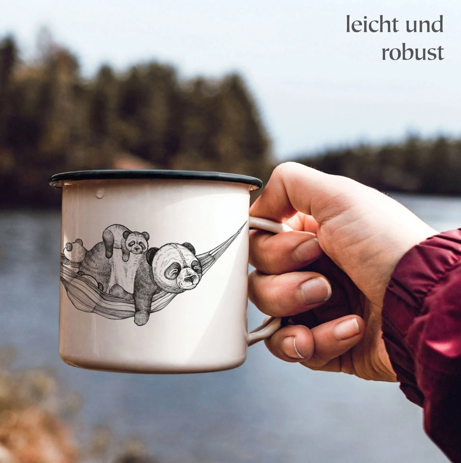 Robust and Light Enamel cup - Mother Panda taking a break with her cubs