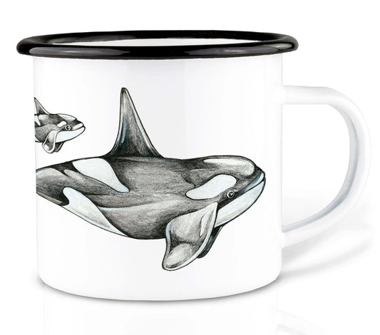 Robust and Light Enamel cup - Mother Orca with her little calf