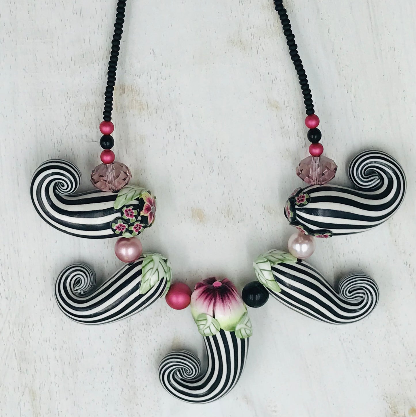 “Enchanted garden” Pin Stripe Eggplants ~beaded necklace by Stephanie Fraselle - Artisan Jewellery Design