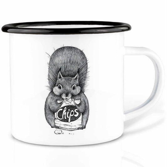 Emaille Tasse - Eichhörnchen Chips