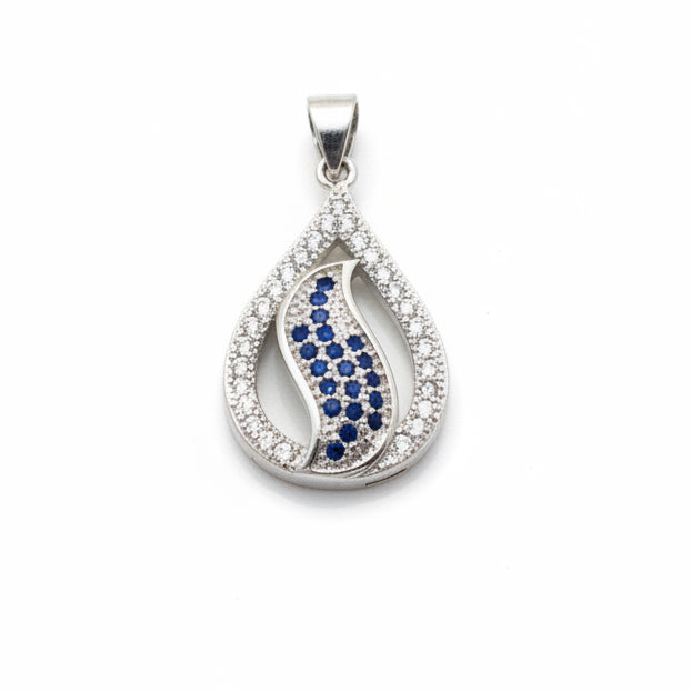 Handcrafted 925 Solid Sterling Silver Blue Sapphire & White Topaz Pendant