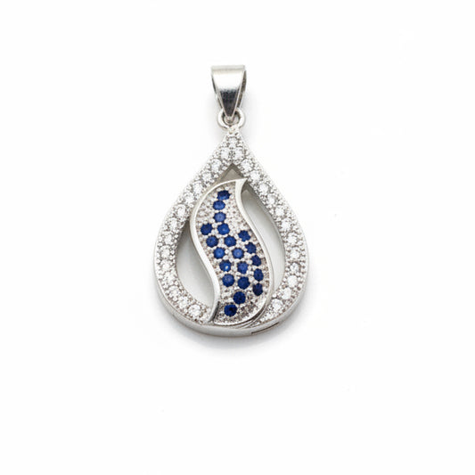 Handcrafted 925 Solid Sterling Silver Blue Sapphire & White Topaz Pendant