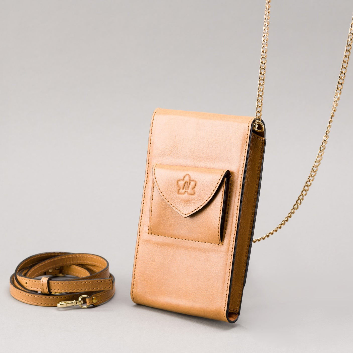 Mini Lluna Handytasche aus Leder - SENF GOLD