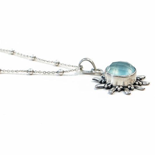 Sterling silver Pendant with Sterling Silver Chain| Aquamarine Chalcedony 4CT