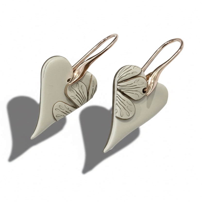Cappuccino Tapered Hearts | Rose Gold Toned Sterling Silver Earrings
