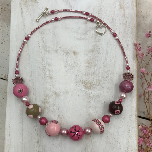 “Flamingo pearl” beaded Empress necklace by Stephanie Fraselle - Artisan Jewellery Design