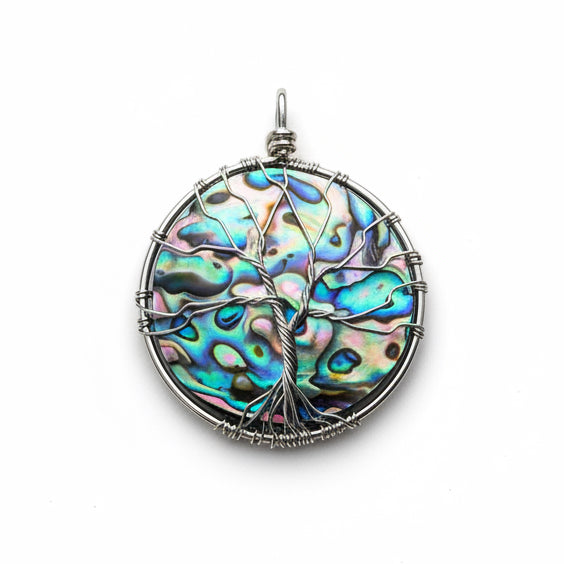 Natural Paua Abalone Shell With Wrap Tree Of Life Pendant for Necklace