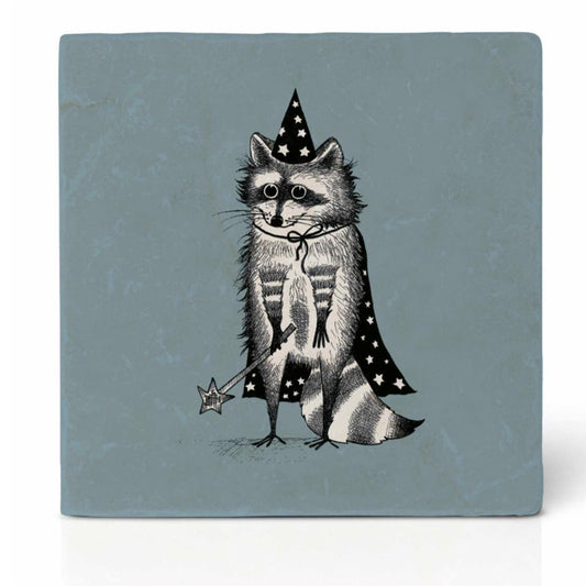 Natural stone art tile “Raccoon Magician”