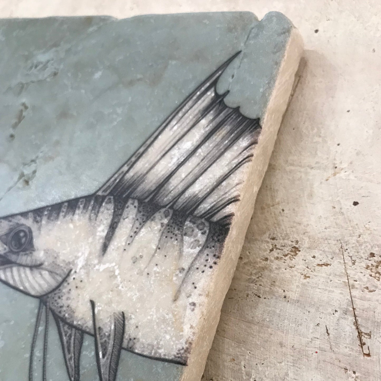 Azulejo artístico de piedra natural “Pez espada 1”