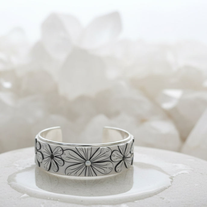 White Botanics Bloom | Medium Cuff | Hand Sculpted Florals