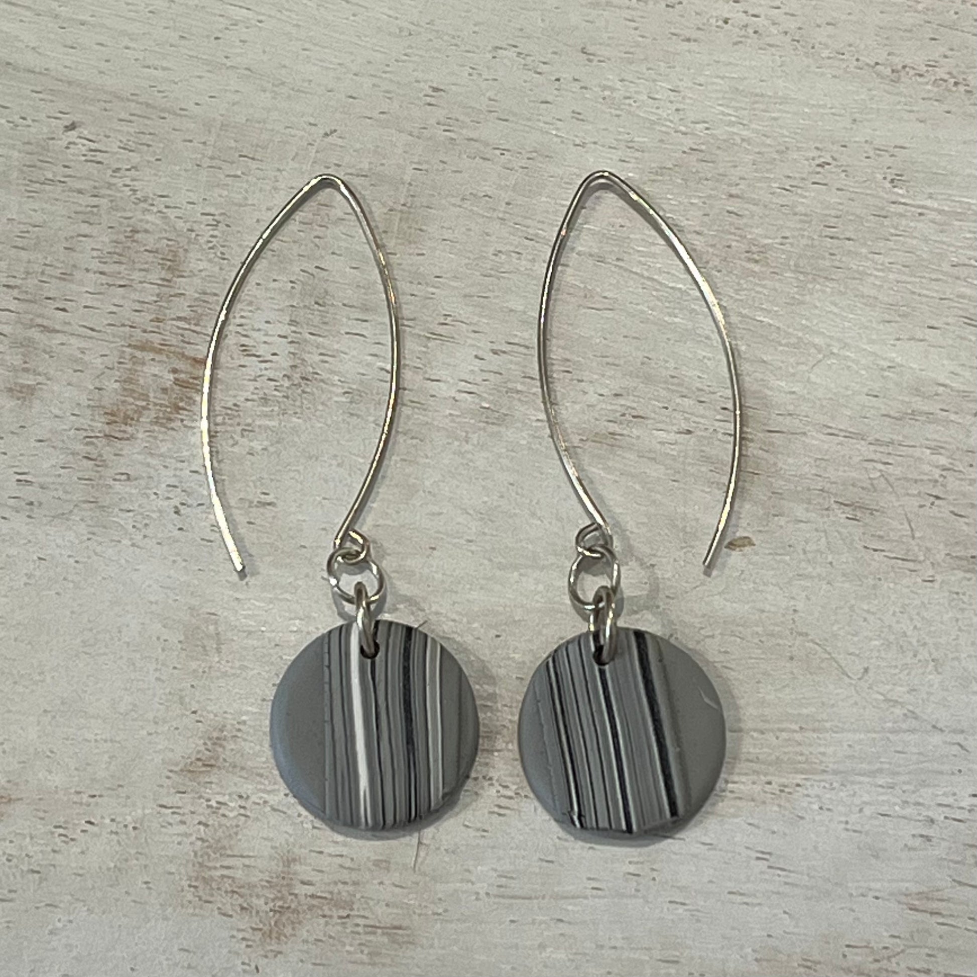 Twilight Shadow sculptural earrings in silver and grey tones handmade by Stephanie Fraselle