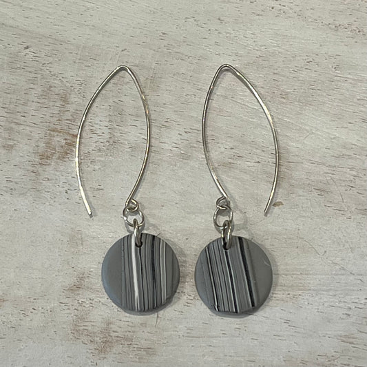 Twilight Shadow sculptural earrings in silver and grey tones handmade by Stephanie Fraselle