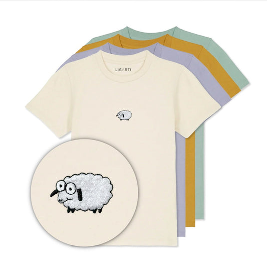 Best Organic Super Soft Childs Unisex T-shirt -Embroidered - Fluffy Cloud Sheep