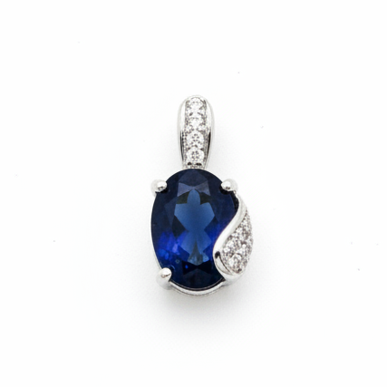 3-Carat Blue Sapphire & White Topaz 925 Solid Sterling Silver pendant