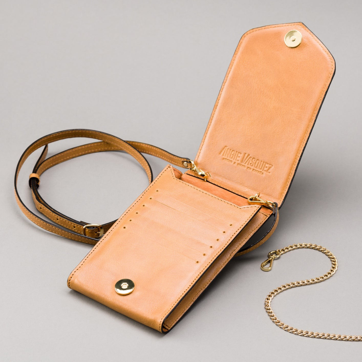 Mini Lluna Handytasche aus Leder - SENF GOLD