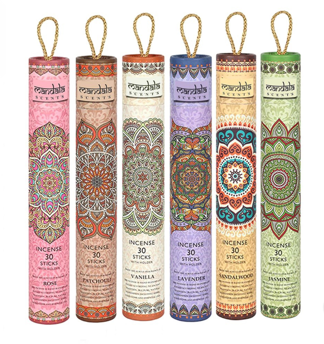 Mandala Räucherstäbchen - Sechs verschiedene Aromen - 30 Stäbchen