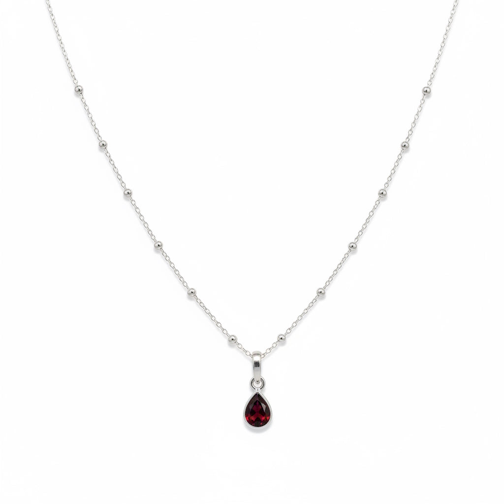 925 Sterling Silver Faceted Drop Gemstone Pendant Necklace | Garnet