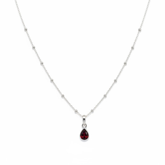 925 Sterling Silver Faceted Drop Gemstone Pendant Necklace | Garnet