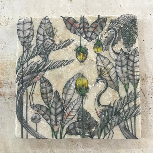 Natural stone art tile  “Peacock”