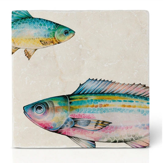 Natural stone art tile “Fish Duo Azur Nah”