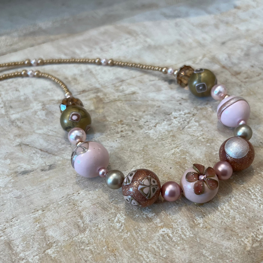 “Gilded Rose”  beaded Empress necklace by Stephanie Fraselle - Artisan Jewellery Design
