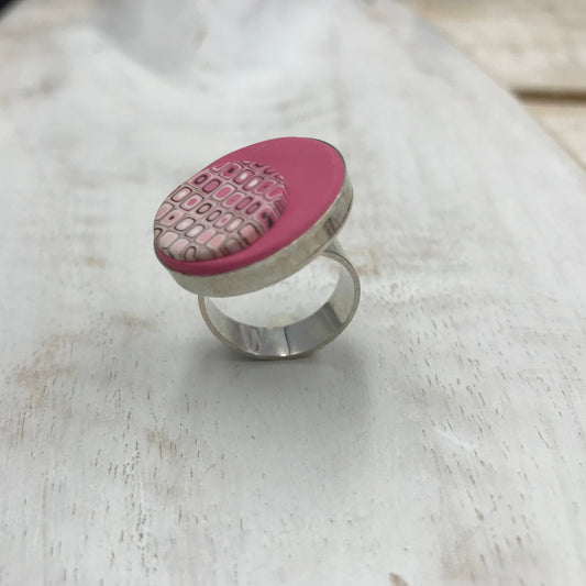 “Flamingo Pearl”  Round Adjustable 22mm ring by Stephanie Fraselle - Artisan Jewellery Design