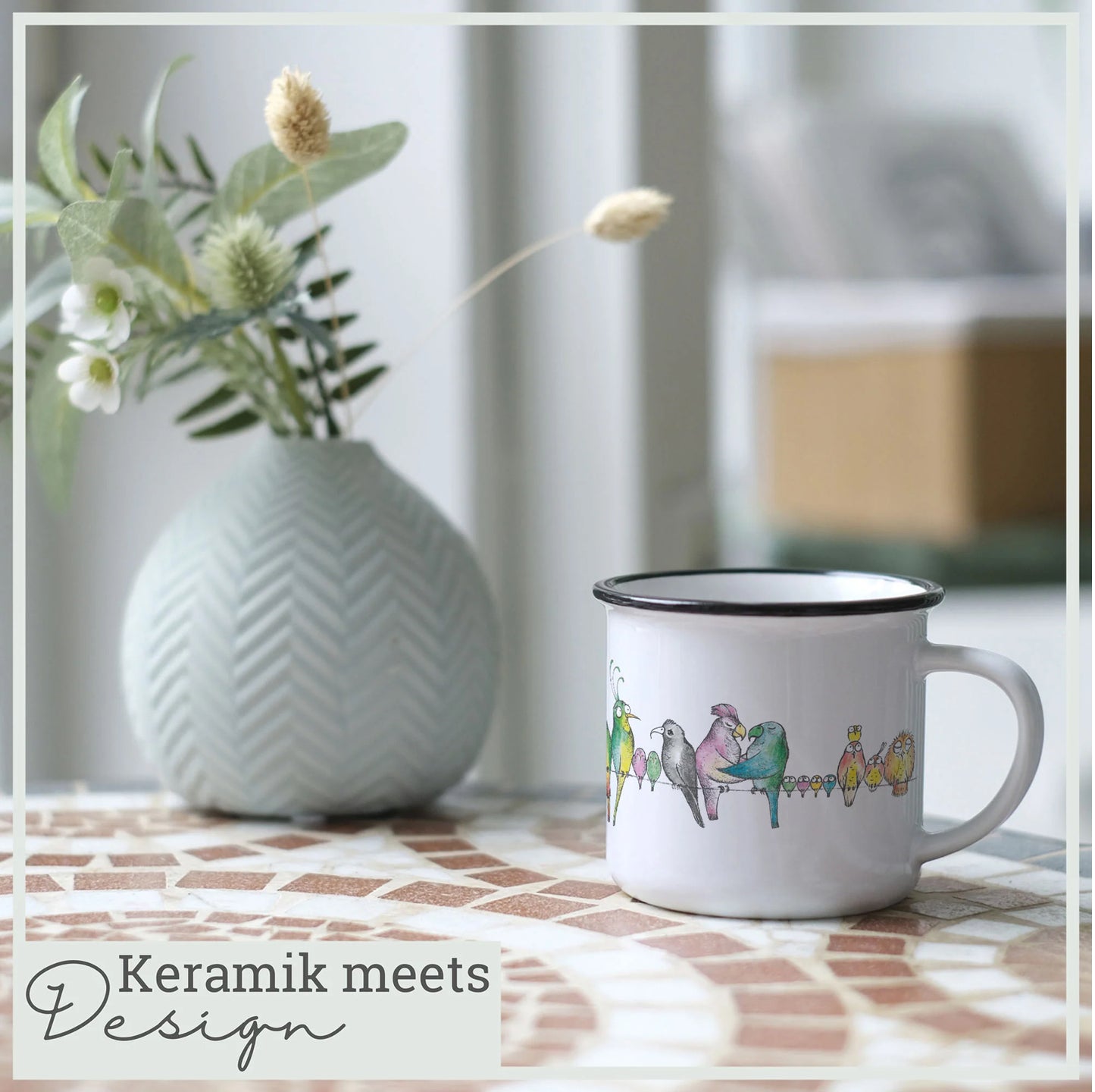 Hochwertige Keramiktasse - Vogelparade
