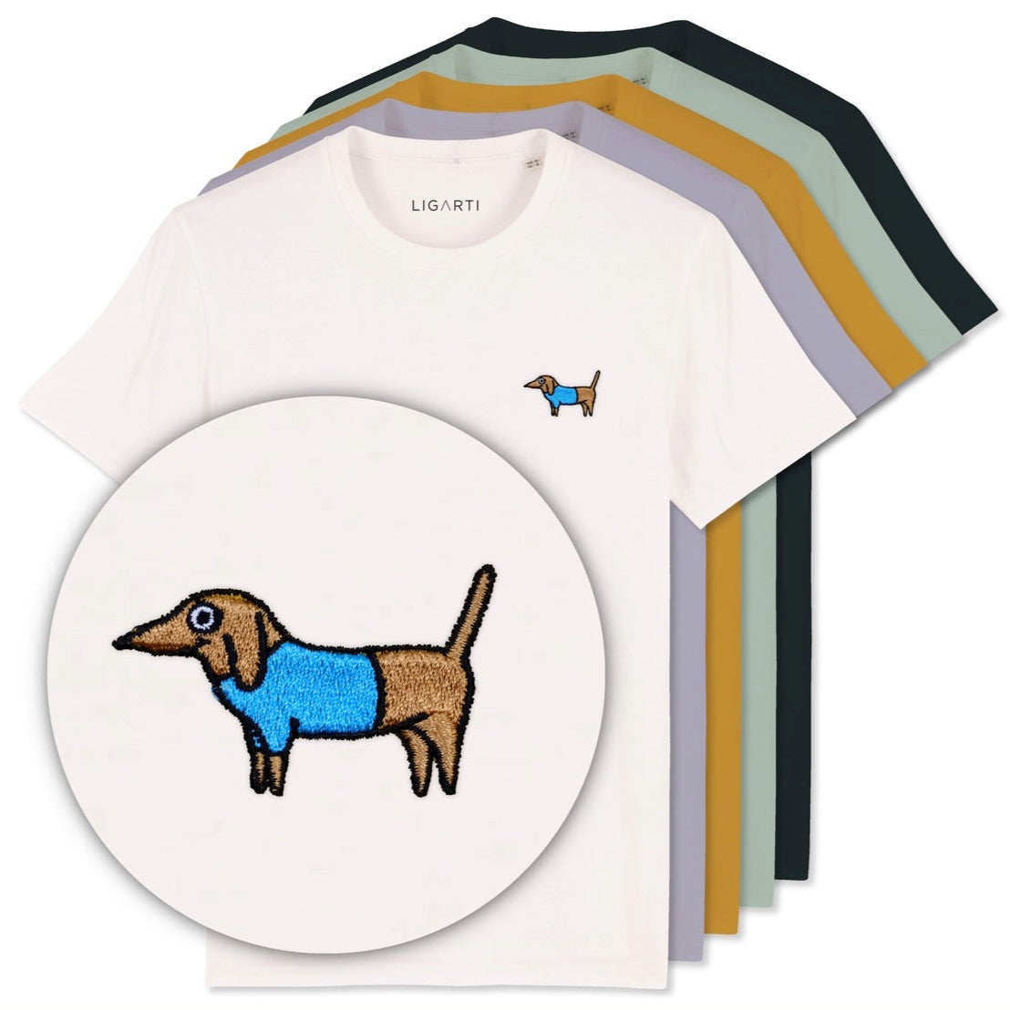 Unisex-T-Shirt aus Bio-Baumwolle mit Stickerei „Dackel“