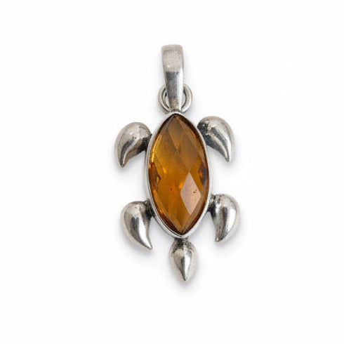 Sterling silver Pendant | Golden Citrine turtle