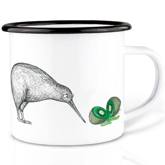 Enamel cup -Two Kiwis
