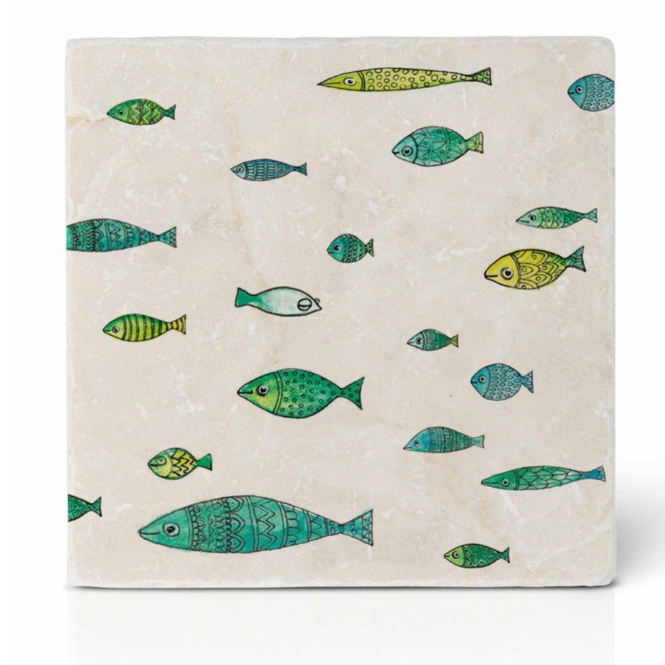 Natural stone art tile “School of fish”