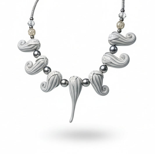 “White Botanics” Pin Stripe Eggplants ~beaded necklace by Stephanie Fraselle - Artisan Jewellery Design