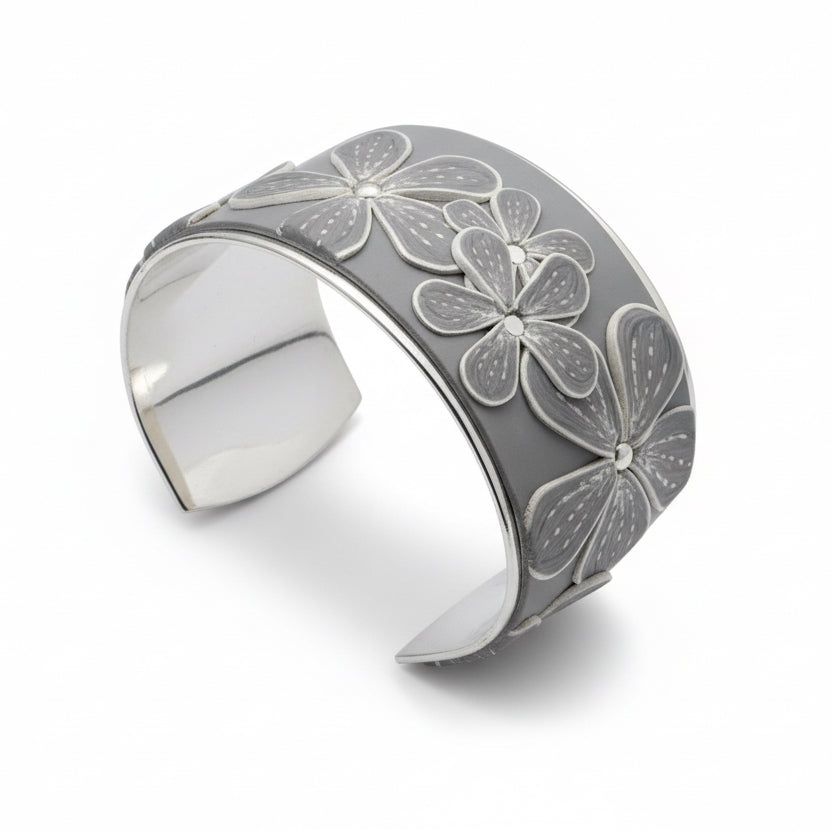 Grey Cashmere Bloom | Wide cuff | Hand Sculpted Florals