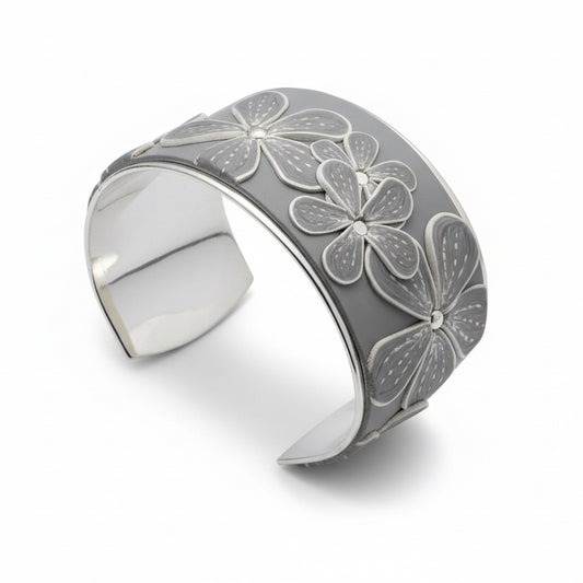 Grey Cashmere Bloom | Wide cuff | Hand Sculpted Florals