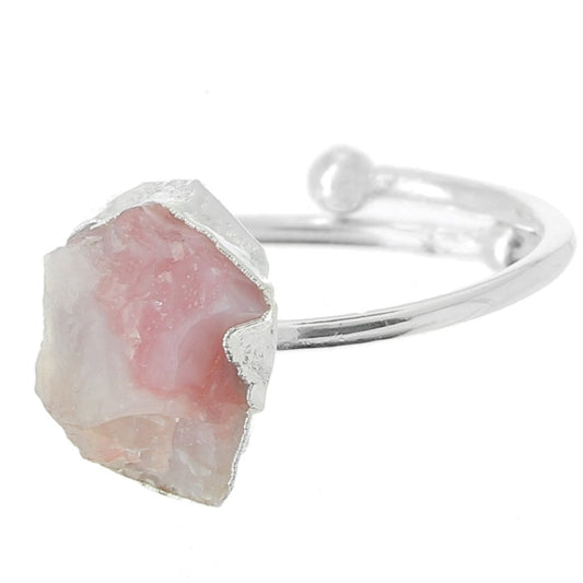 Pink O P A L  gemstone silver ring.