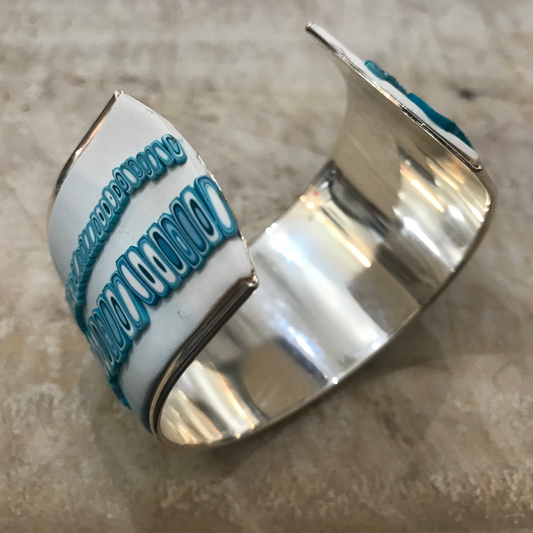 “ Tranquil Waters ” Mosaic Pathway Bracelet cuff by Stephanie Fraselle - Artisan Jewellery Design.