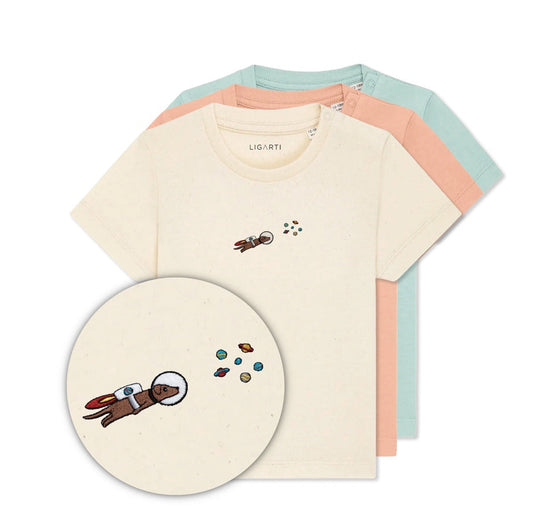 Best Organic Super Soft T-shirt for Babies - Embroidered - AstroWoof The Space Dog