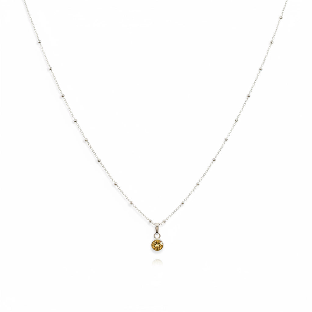 925 Sterling Silver Faceted Round Gemstone Pendant Necklace | Citrine