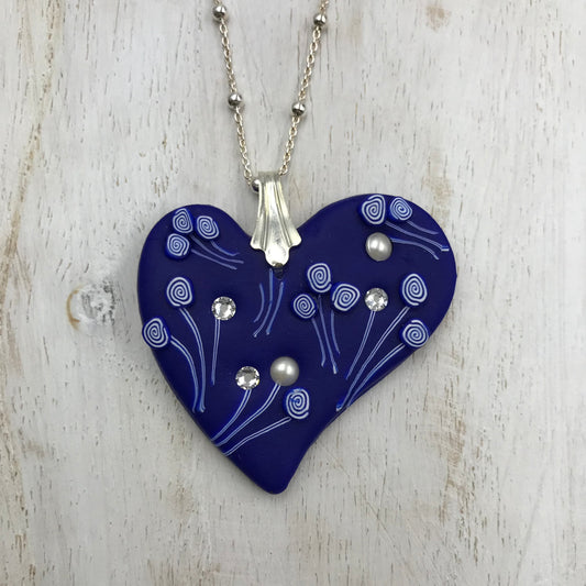 “Matte Navy Marine” Heart pendant - Sterling Silver 925 necklace by Stephanie Fraselle - Artisan Jewellery Design