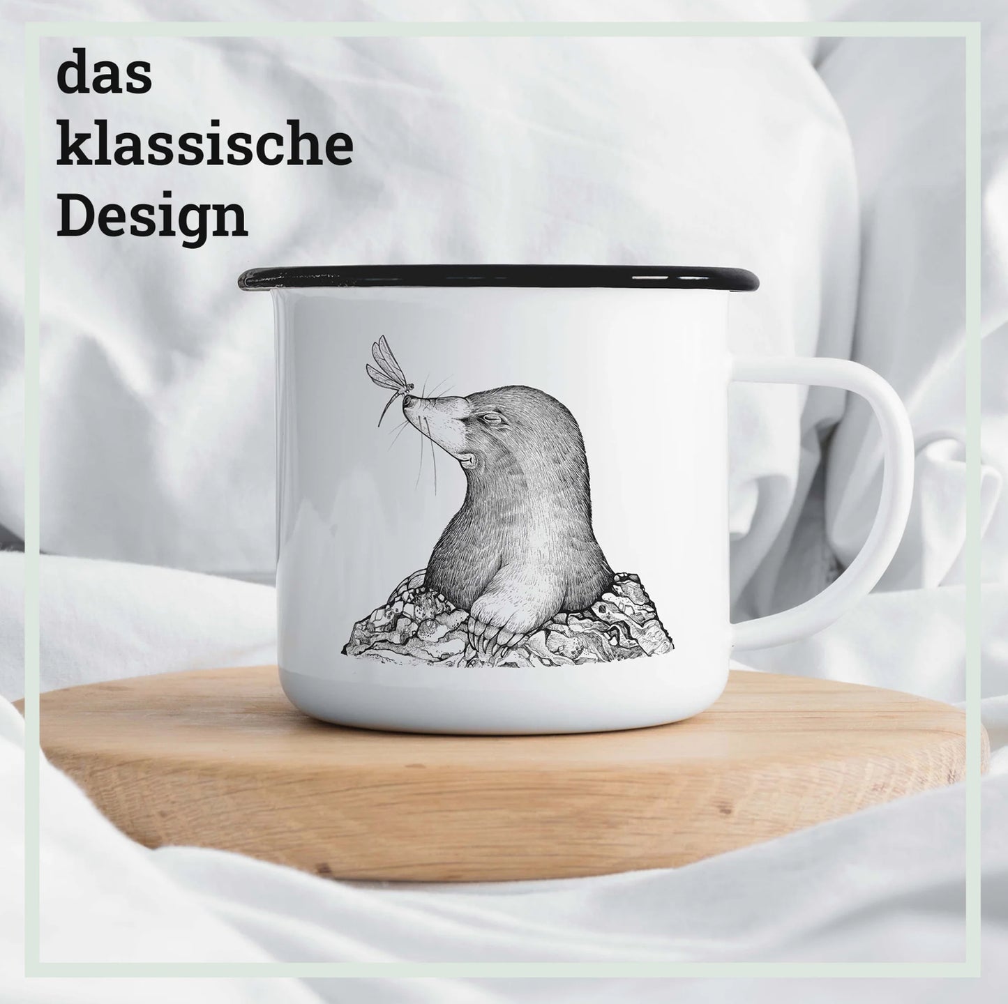 Emailletasse - Der Maulwurf und die Libelle