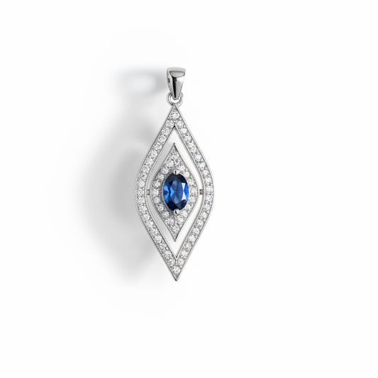 2CT Blue Sapphire & White Topaz 925 Solid Sterling Silver Pendant 4cm