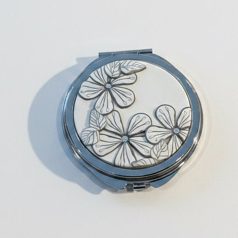 Pocket Mirror  ¨White Botanics¨ -  by Stephanie Fraselle - Artisan Jewellery Design