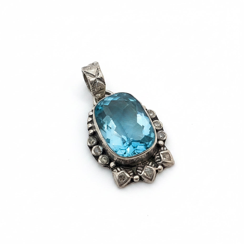 Flawless 5 CT Aquamarine 925 Solid Sterling Silver Pendant 2.5cm Long