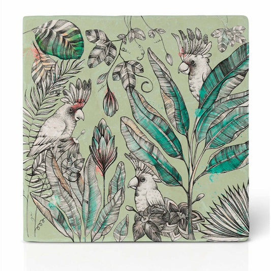Natural stone art tile “Cockatoos”