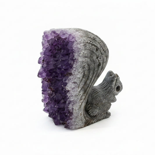 One-of-a-Kind Druzy Amethyst Carved Squirrel