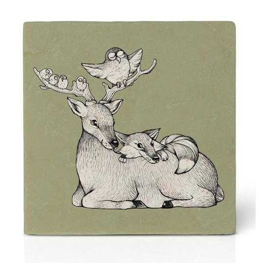 Natural stone art tile  "Forest Friends"